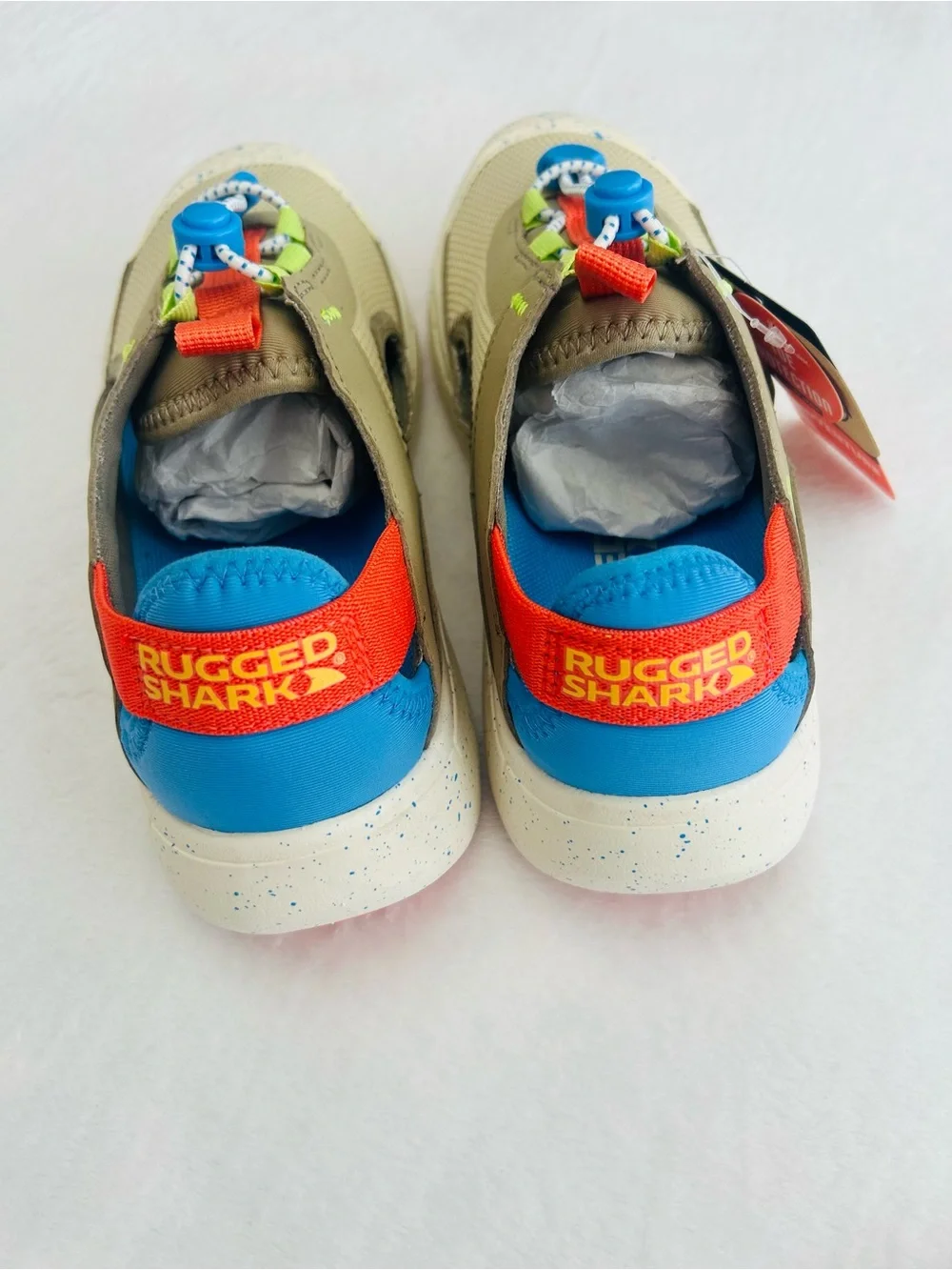 Kids Neutral-Tan Active Slip-On Sneakers with Blue Accents